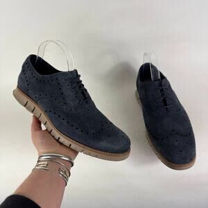 Cole Haan Zerogrand Oxford Shoes Men's 9.5 Blue Suede Lace-Up Low Top Wingtip